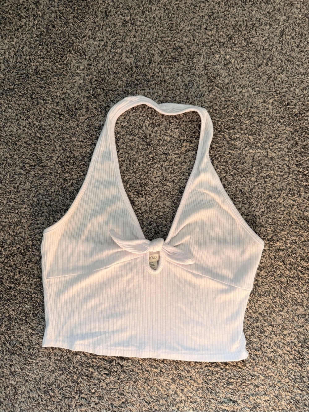 Bozzolo White Ribbed Halter Tie-Front Crop Top